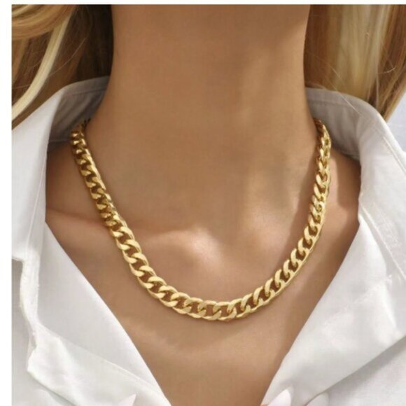 14k Chunky Gold filled Cuban Chain Necklace - Picture 2 of 3